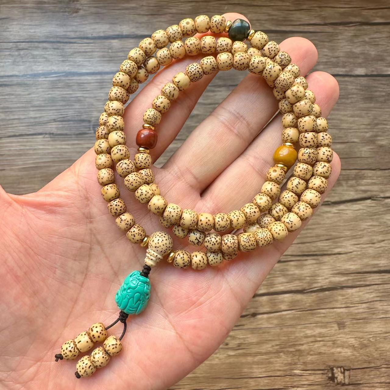 原生态星月菩提佛珠手串 星月菩提108颗佛珠海南黄金籽菩提念珠多圈手串玛瑙天珠文玩批发详情3