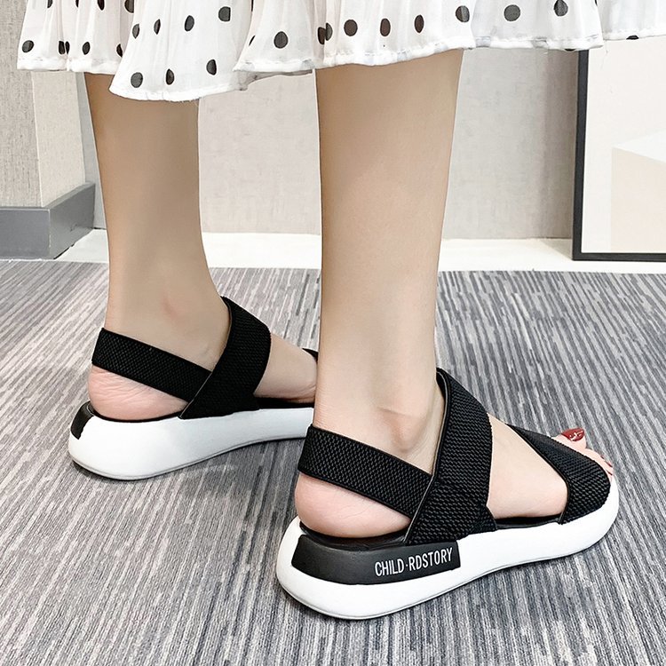 Women's sports sandals with elastic tension 2021 summer new style student flat outerwear fairy-like Roman beach women's shoes pic 50