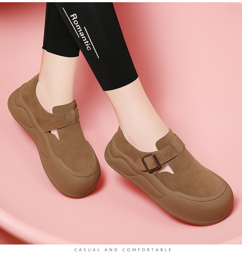 真皮厚底勃肯鞋女2024秋季新款英伦风复古大头磨砂休闲百搭女鞋详情13