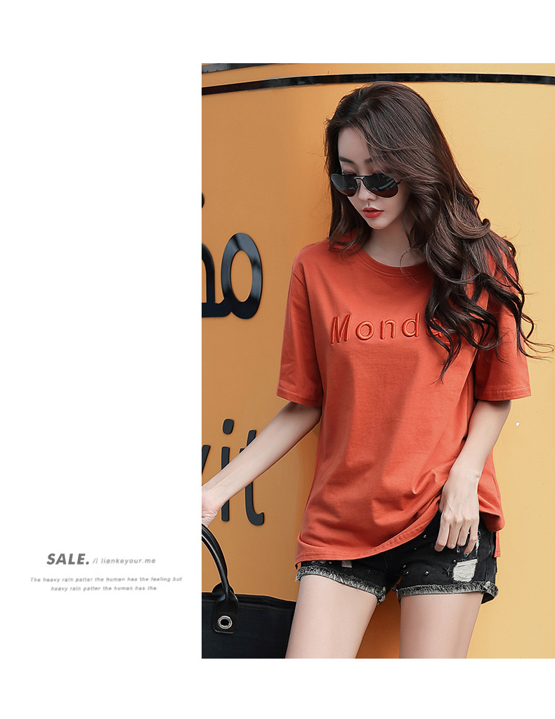 2022 Summer round-neck loose embroidered short-sleeved T-shirt for women, Pinduoduo cross-border supply, one-piece consignment pic 12