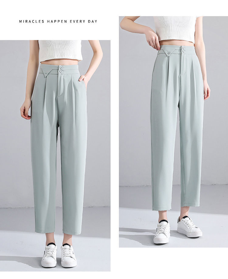 Ice Silk suit pants for women in Spring/Summer 2022: High-waisted, drape, thin, petite, cigarette tube pants, Harun pants, radish pants, nine-inch pants pic 24