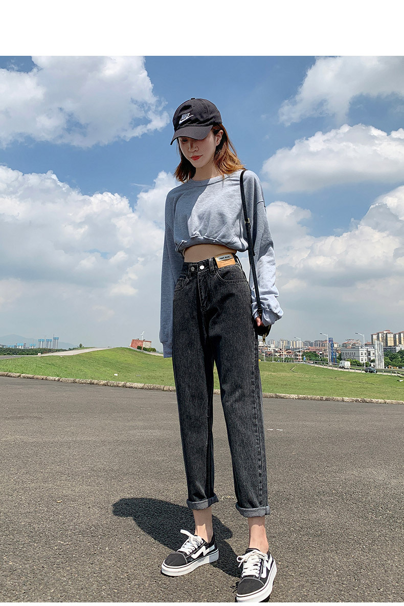 2023春季小个子牛仔裤女宽松高腰萝卜裤小直筒显瘦老爹九分哈伦裤详情25