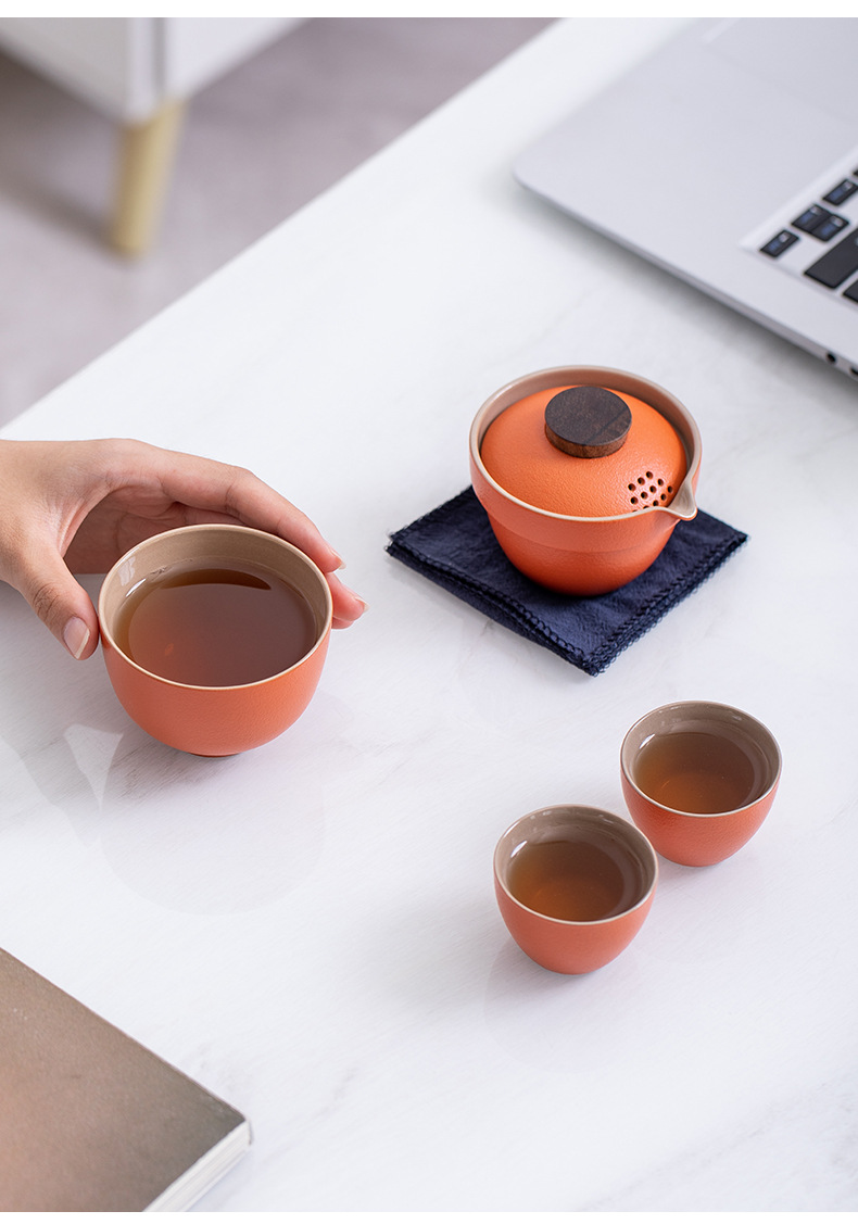 Travel tea set, quick guest cup, one pot, three cups, portable covered bowl, small set, outdoor kung fu set, tea brewing advertising gift pic 10