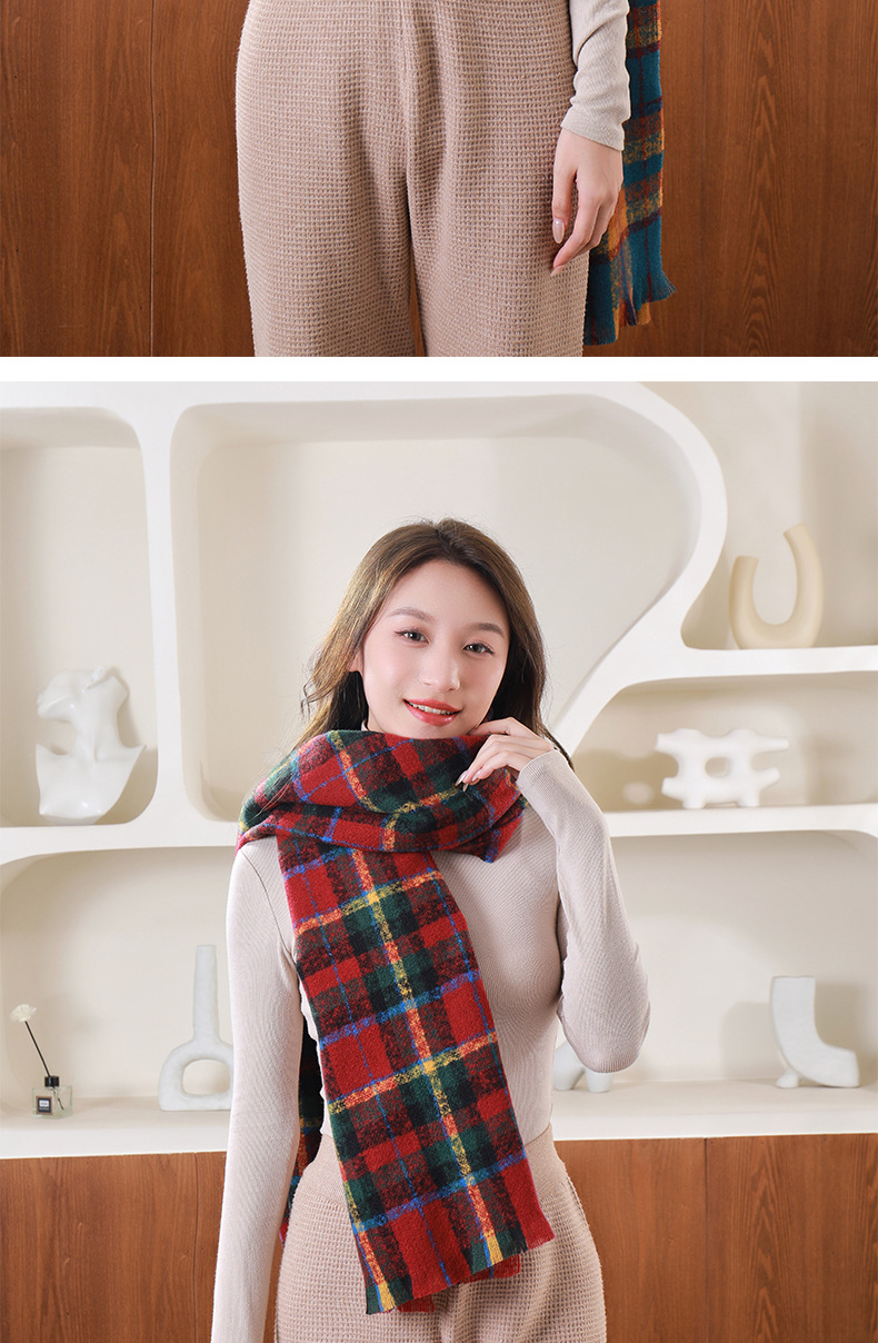 Winter couple student checkered scarf for girls 2023 Christmas gift, thickened and warm fringed faux cashmere scarf shawl pic 14