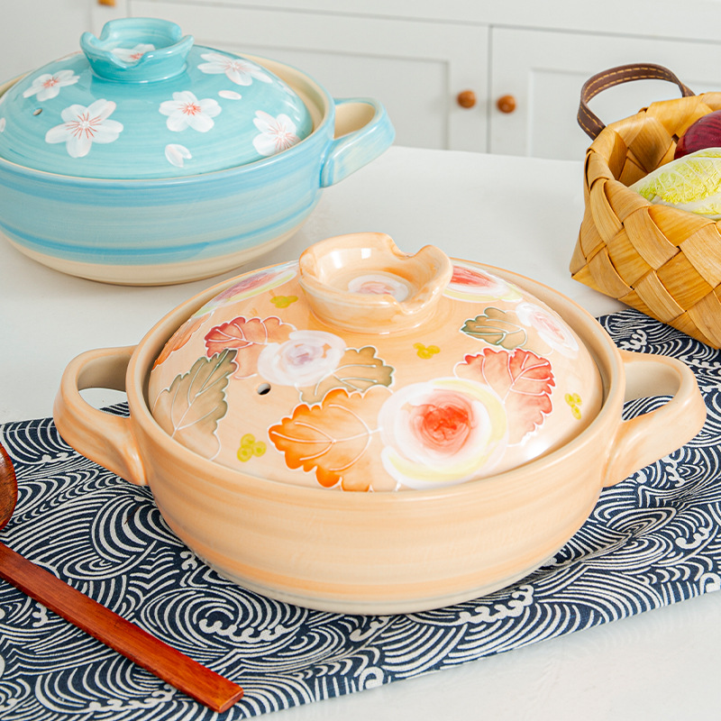 Japanese-style hand-painted ceramic clay pot, household soup pot, high-temperature resistant earthenware pot, open flame special soup pot, stewing jelly pot pic 1
