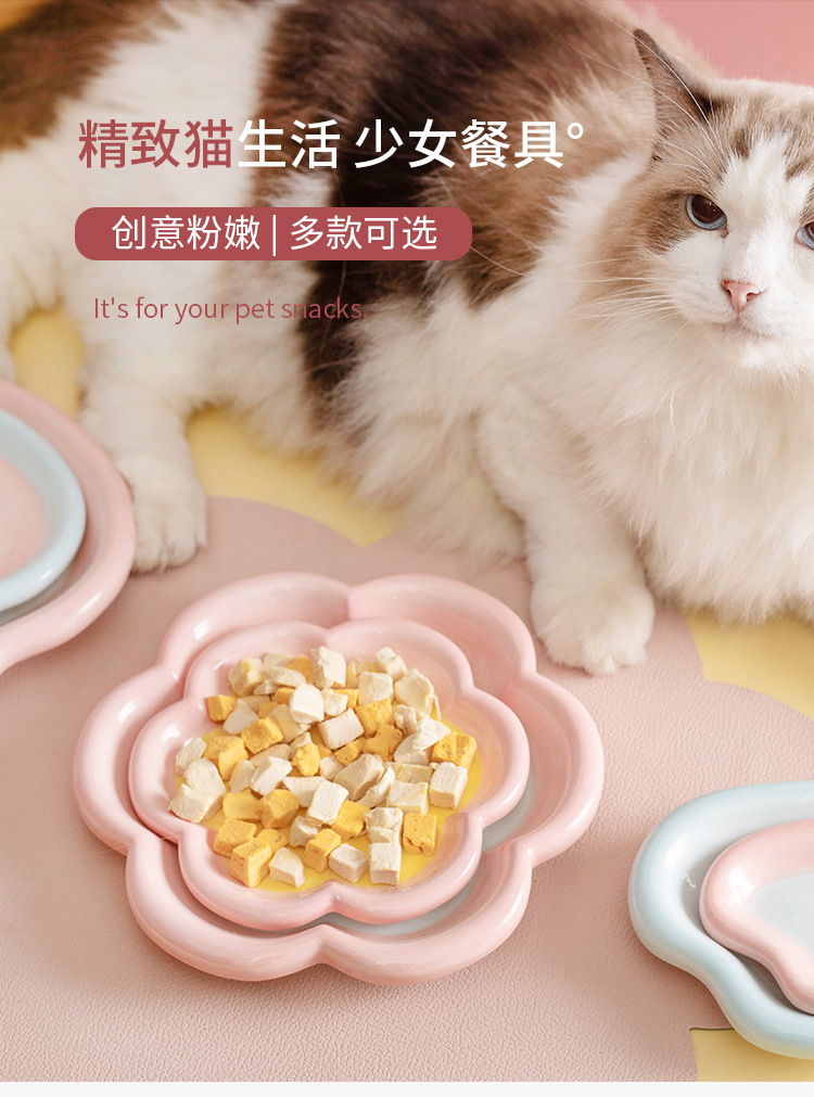 Korean InS-style hand-painted dodo plate cat bowl, a ceramic plate specially designed for cats, cat food, snacks, freeze-dried canned food bowl, and comes with a cute cat hair tie pic 1