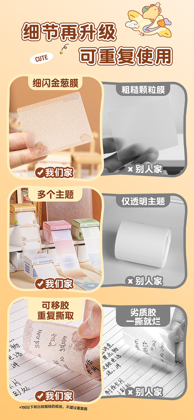 抽拉透明便利贴全粘式分类留言便签初中生小学生高颜值大号便利贴详情3