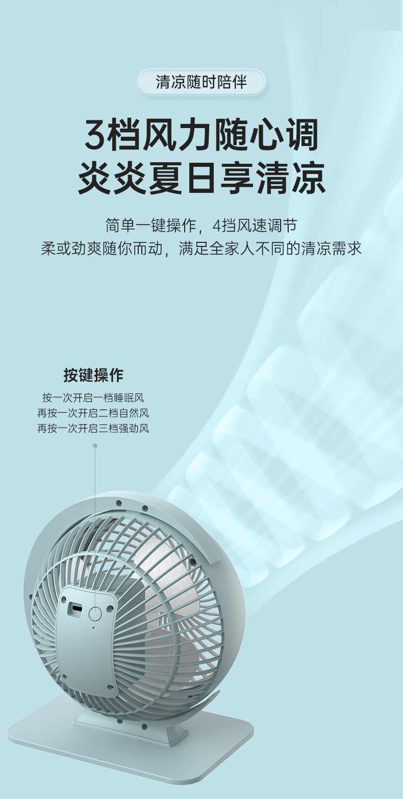 新款台式风扇迷你便携充电USB家用宿舍大风力办公室静音礼品0822详情8