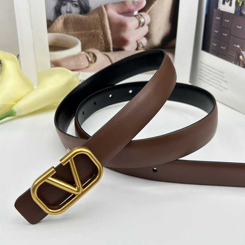 女士真皮细腰带小V字母扣打孔皮带装饰搭配连衣服韩版百搭裤袋详情9