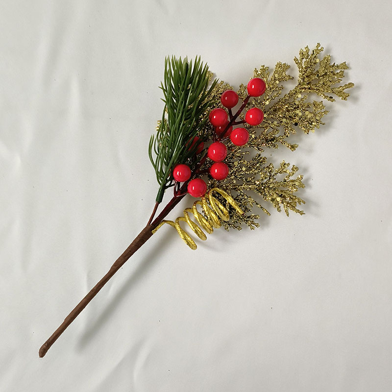 圣诞装饰金粉叶片浆果装饰树枝圣诞树插件气氛用品仿真树枝浆果枝详情7