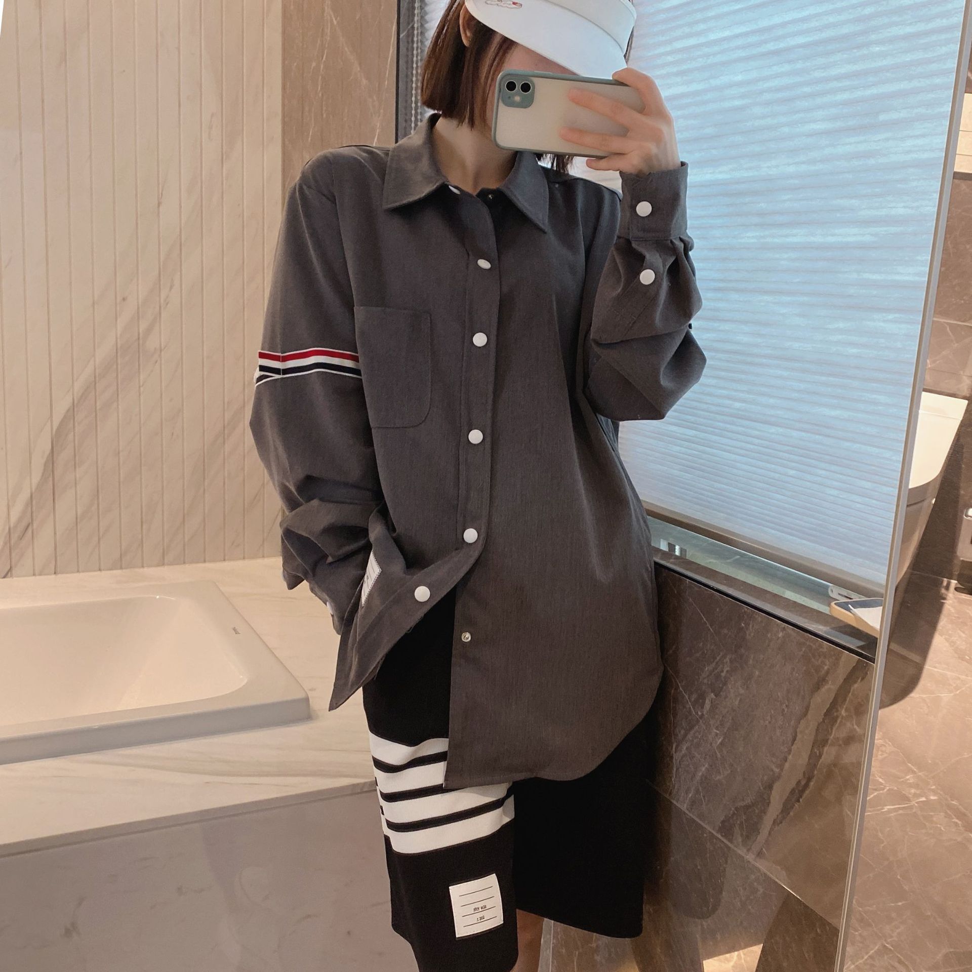 TB casual trendy brand poplin slim-fit solid white shirts for men and women, Oxford fabric shirts for women with long sleeves pic 9