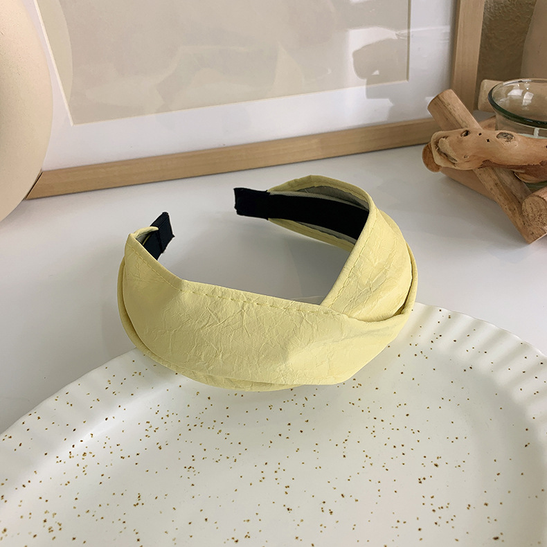 Retro solid color Pu leather wide cross headband, versatile for women, simple hairband for washing face, hair pressure and trendy headwear pic 12