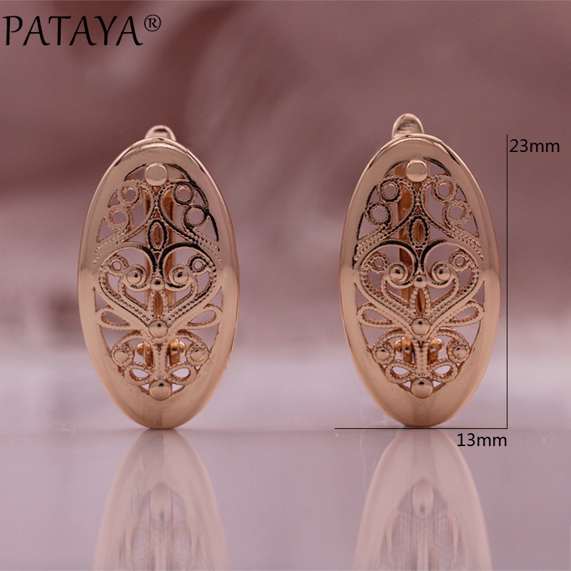 PATAYA Hollow Oval Classic Earrings and Rings Set, 585 rose gold jewelry, cross-border direct supply of European and American jewelry pic 2