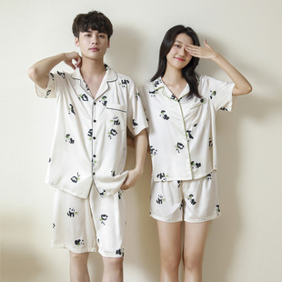 Pareja hielo pijamas de seda mujeres verano seda manga corta moda imitación de seda ropa casera outwear traje hombre al por mayor pic 3
