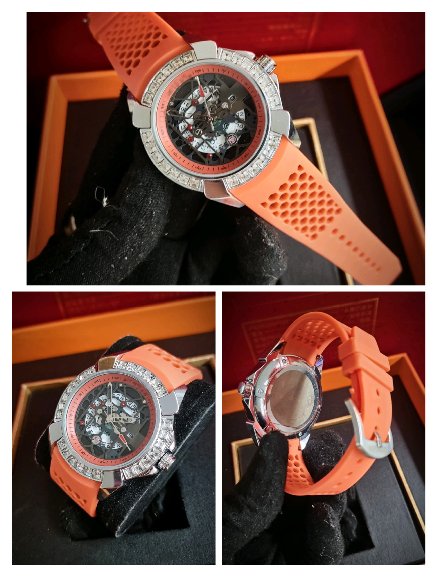 捷克豹同款男士三针石英手表潮流镂空日历镶钻表时尚炫酷腕表批发详情2