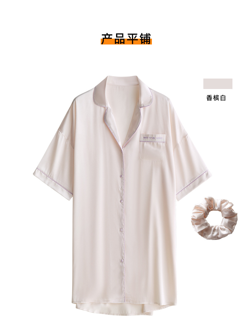 冰丝睡衣女夏季短袖女士睡衣家居服情侣绵绸睡衣v领开衫一件代发详情27