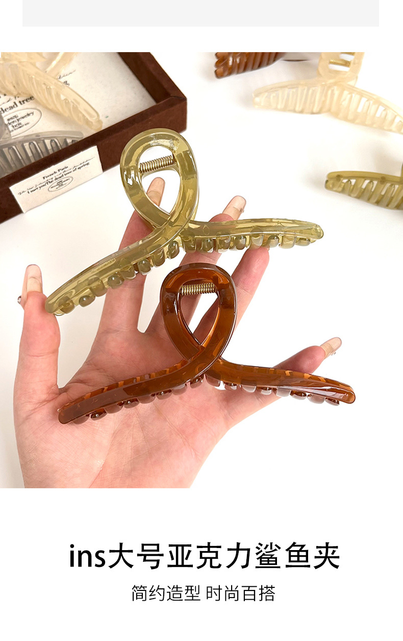 大号透明果冻色抓夹简约后脑勺盘发鲨鱼夹高级感马尾发抓发夹头饰详情5