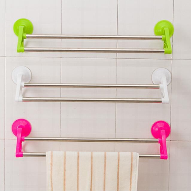 Double-pole towel racks with invisible suction cups, double-layer towel racks and bath towel racks are selling well at street stalls pic 1