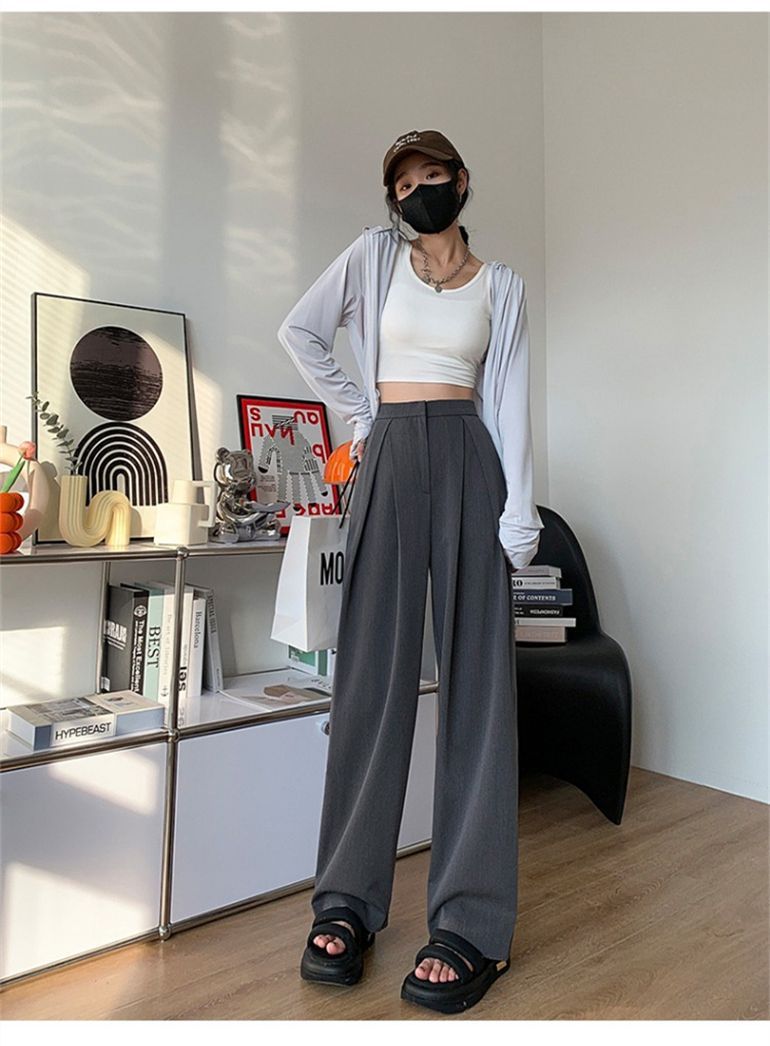 阔腿裤女西装裤春秋新款垂感宽松休闲拖地裤子直筒高腰灰色长裤女详情20