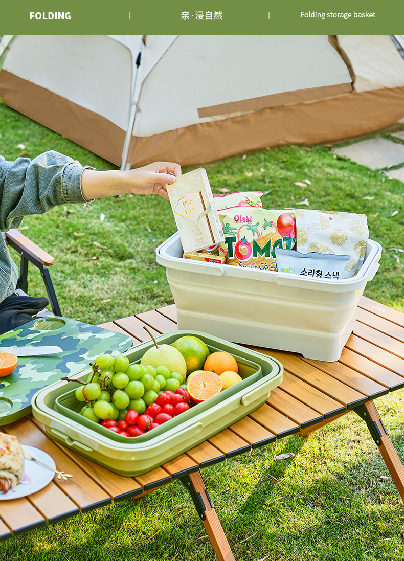 Portable and easy-to-store outdoor folding basin, party and picnic storage table, folding bucket with cover pic 8