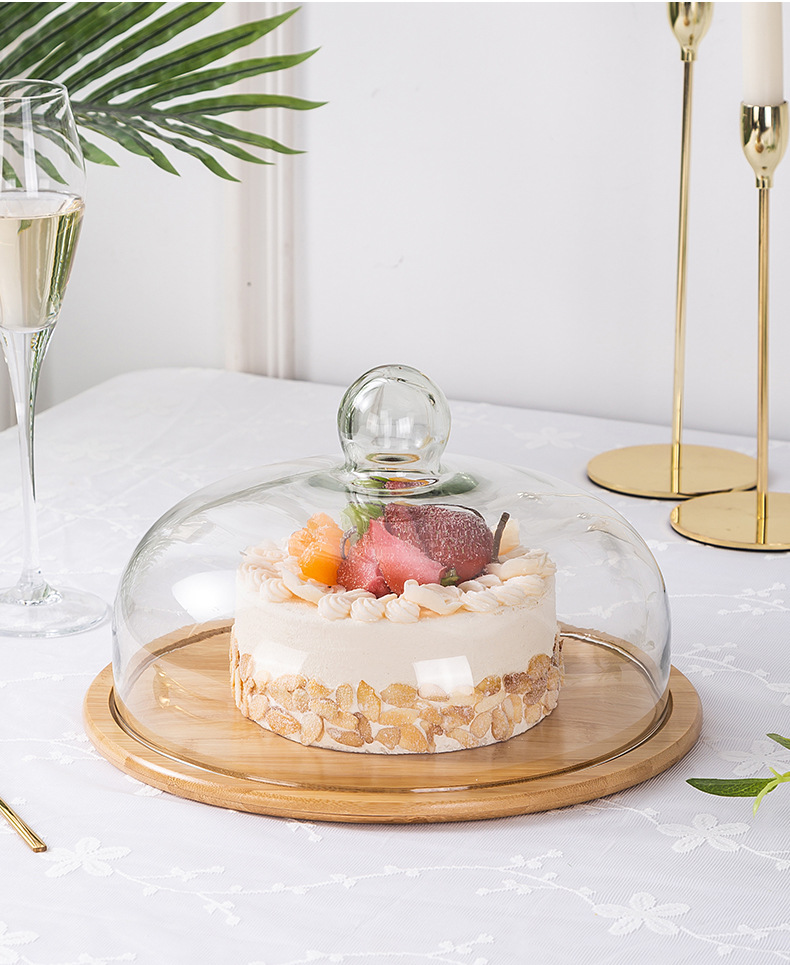 Creative transparent dust-proof cake glass cover, food cover, cake plate, dessert table, pastry glass cover with bamboo and wood tray pic 11