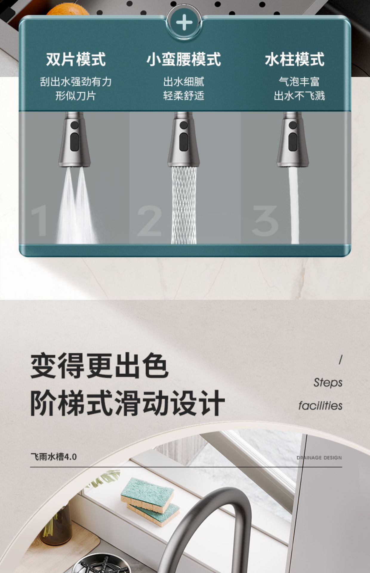 欧新 品牌魔术贴理线厨房收纳套装 星空灰飞雨水槽纳米304洗菜盆瀑布龙头网红大单槽 厨房用品配件 20006详情9