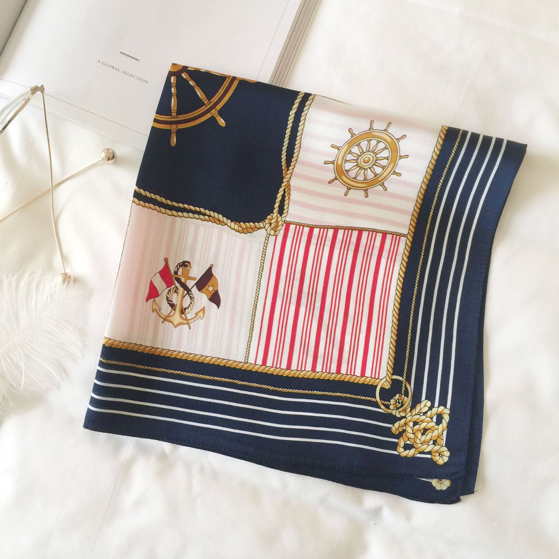 Wholesale silk scarves for overseas gifts and return gifts, cross-border silk autumn and winter decorative plain crepe satin 53cm floral neckerchiefs, small square scarves pic 102