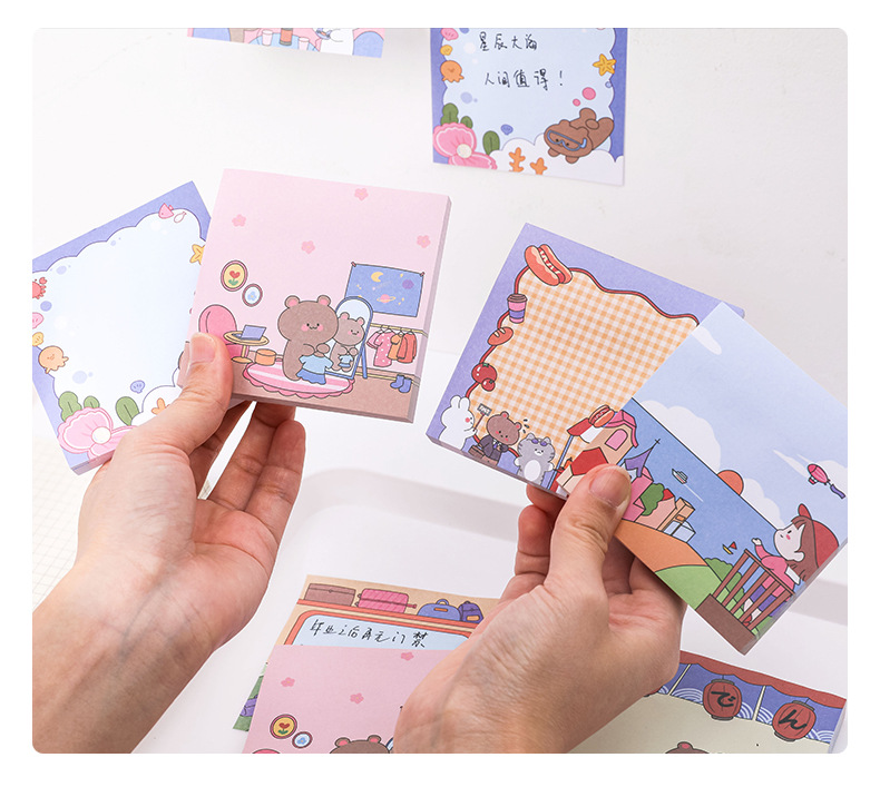 Original cute cartoon bear travel notes sticky notes, student message notes, memo notes, and paper notebooks pic 11