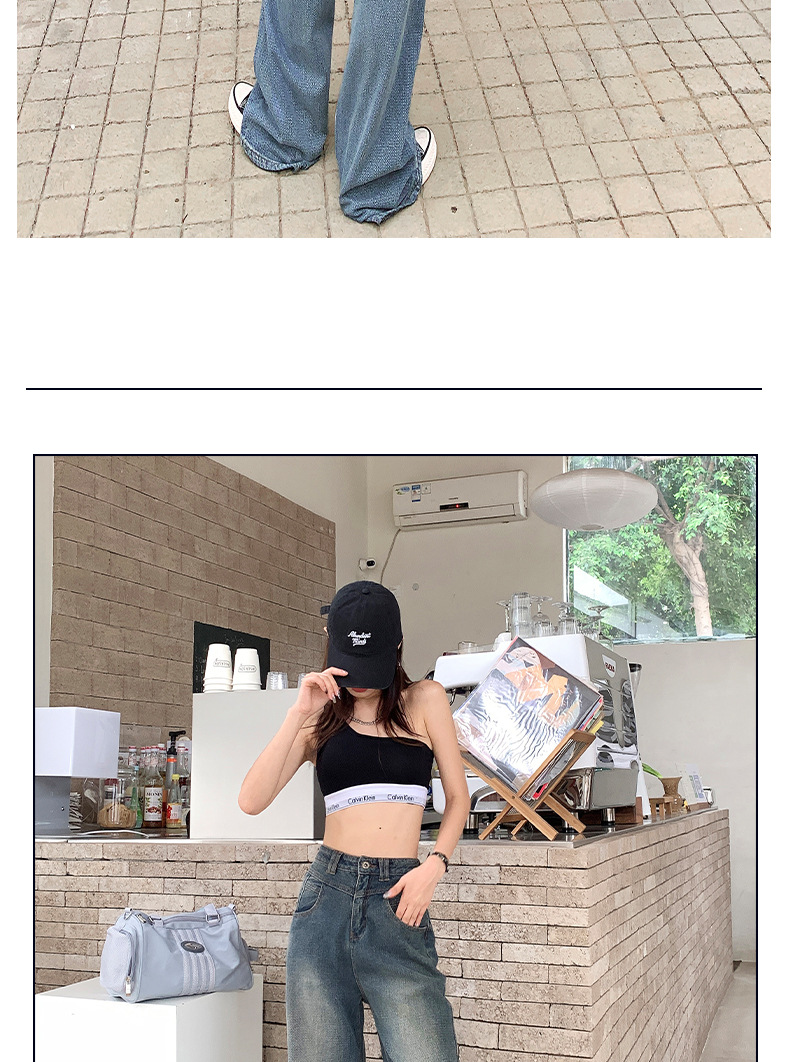 HEY+JEANS星空纹怀旧蓝牛仔裤女2023新款高腰宽松显瘦拼接阔腿裤详情32