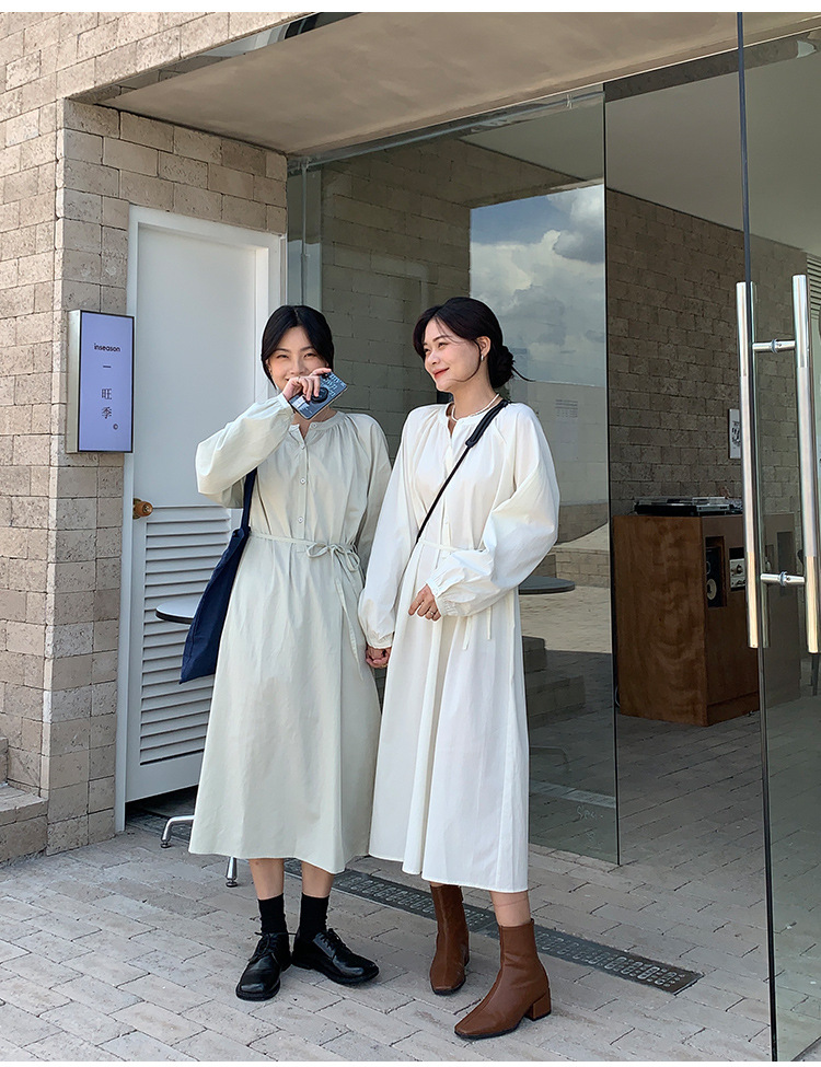 .2021秋季新款v领连衣裙小个子韩系高腰长袖气质百褶长裙子女8105详情9