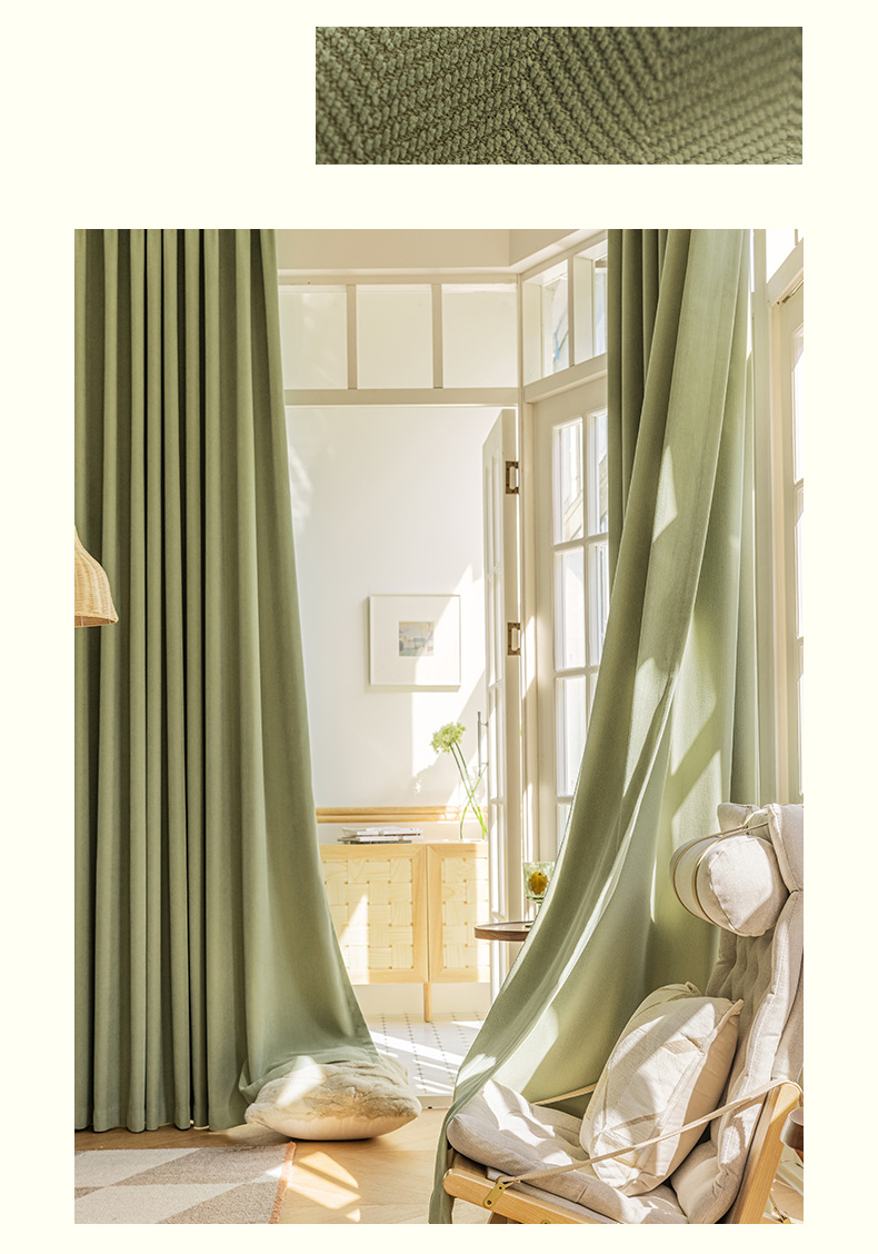 The new Chenier herringbone high-temperature set curtain is a modern, simple and light luxury product for light-blocking curtains in living rooms and bedrooms pic 15