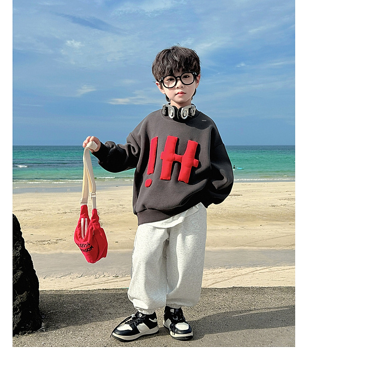 童话记忆2024秋季新款童装儿童韩版纯色卫衣贴布绣男童字母上衣潮详情13