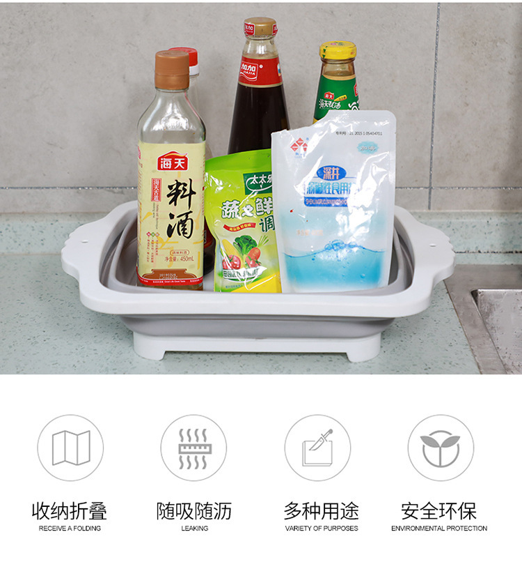 New thickened outdoor portable basin, draining and washing vegetable basket, multi-functional household folding cutting board in stock pic 6