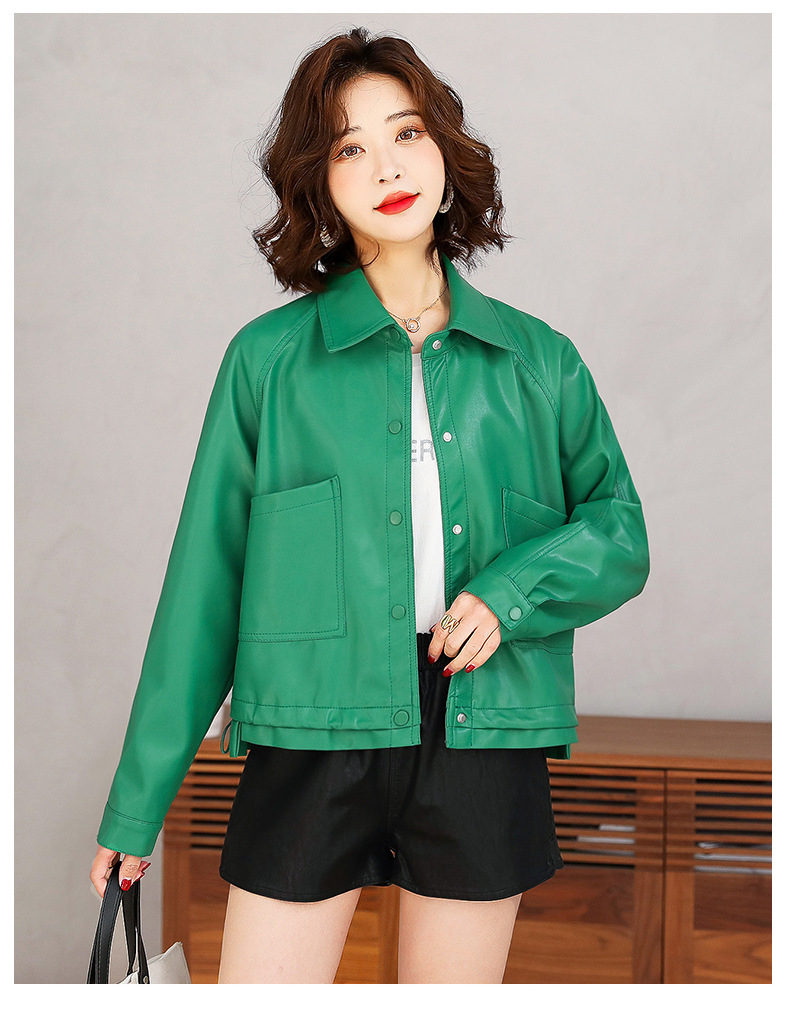2022年新款春秋小皮衣女外套短款机车服韩版修身长袖pu皮夹克详情26