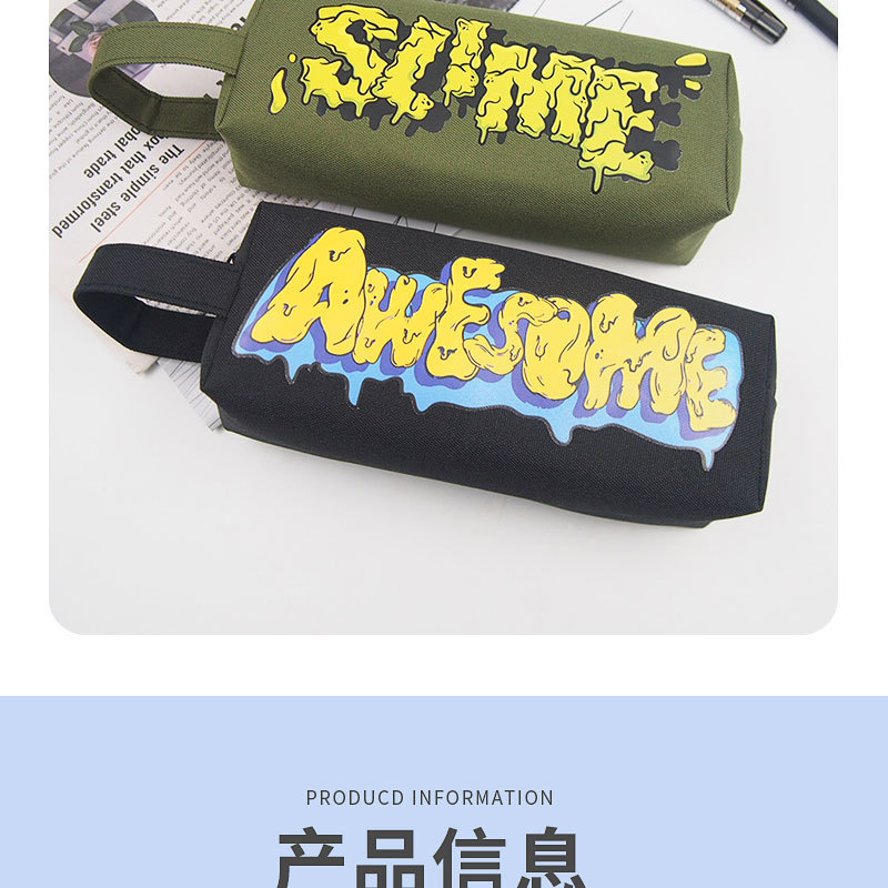 Creative double-layer large-capacity hand-held pen case, simple canvas double-zipper pencil case, stationery storage bag pic 11