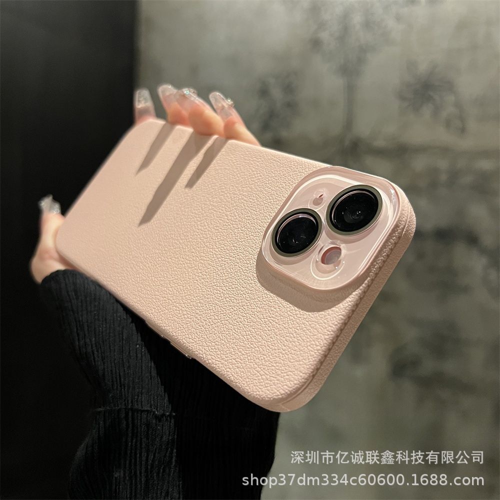 Lychee pattern solid color suitable for iPhone 15plus phone case iPhone14 Pro Max crystal lens film 13 matte pic 27