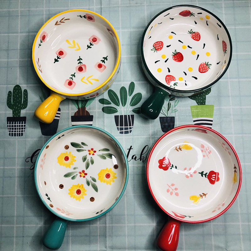 Home hand-painted hand-handled ceramic baking bowls pic 1