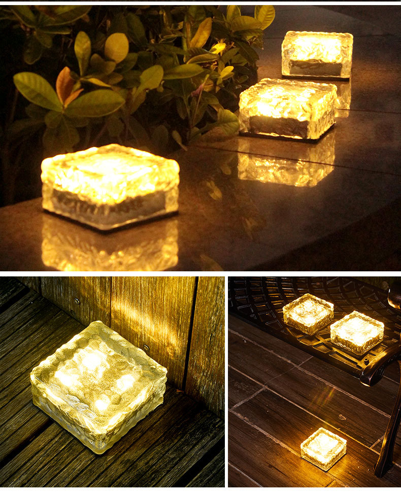 Outdoor solar ice brick lights, floor tile lights, household 4LED square ice block lights, courtyard and garden glass decorative lights pic 41