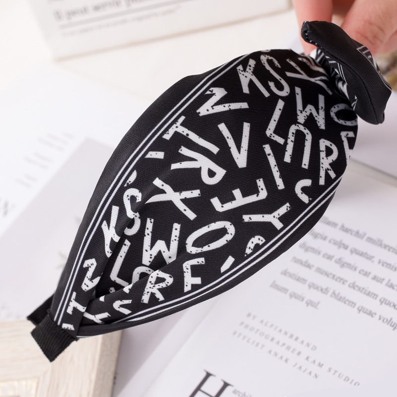 双色拼接印字母中间打结发箍宽边压发发饰欧美网红时尚发卡女详情5