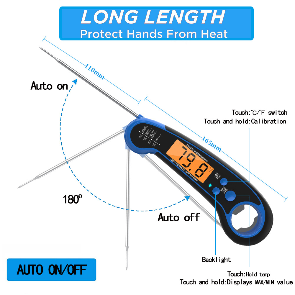 Cross-border high-temperature resistant food thermometer, kitchen oven thermometer, folding electronic folding waterproof barbecue thermometer pic 2