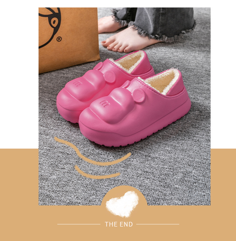 防水秋冬季棉拖鞋小熊简约可爱居家保暖情侣毛绒拖鞋批发实惠厚底详情24