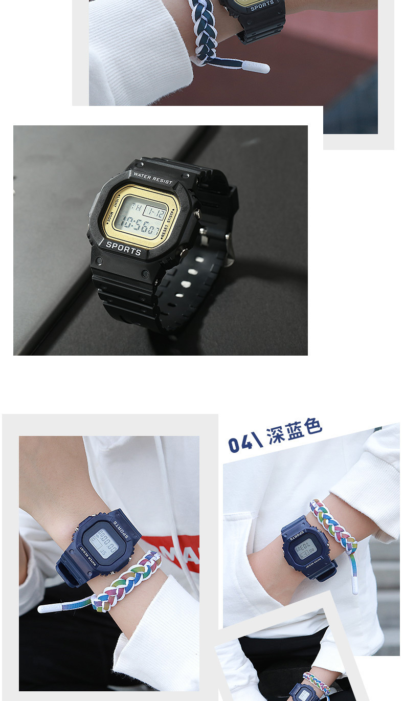 Foreign trade student sports electronic watch for men and women, multi-functional luminous alarm clock, waterproof matcha green small square electronic watch pic 13