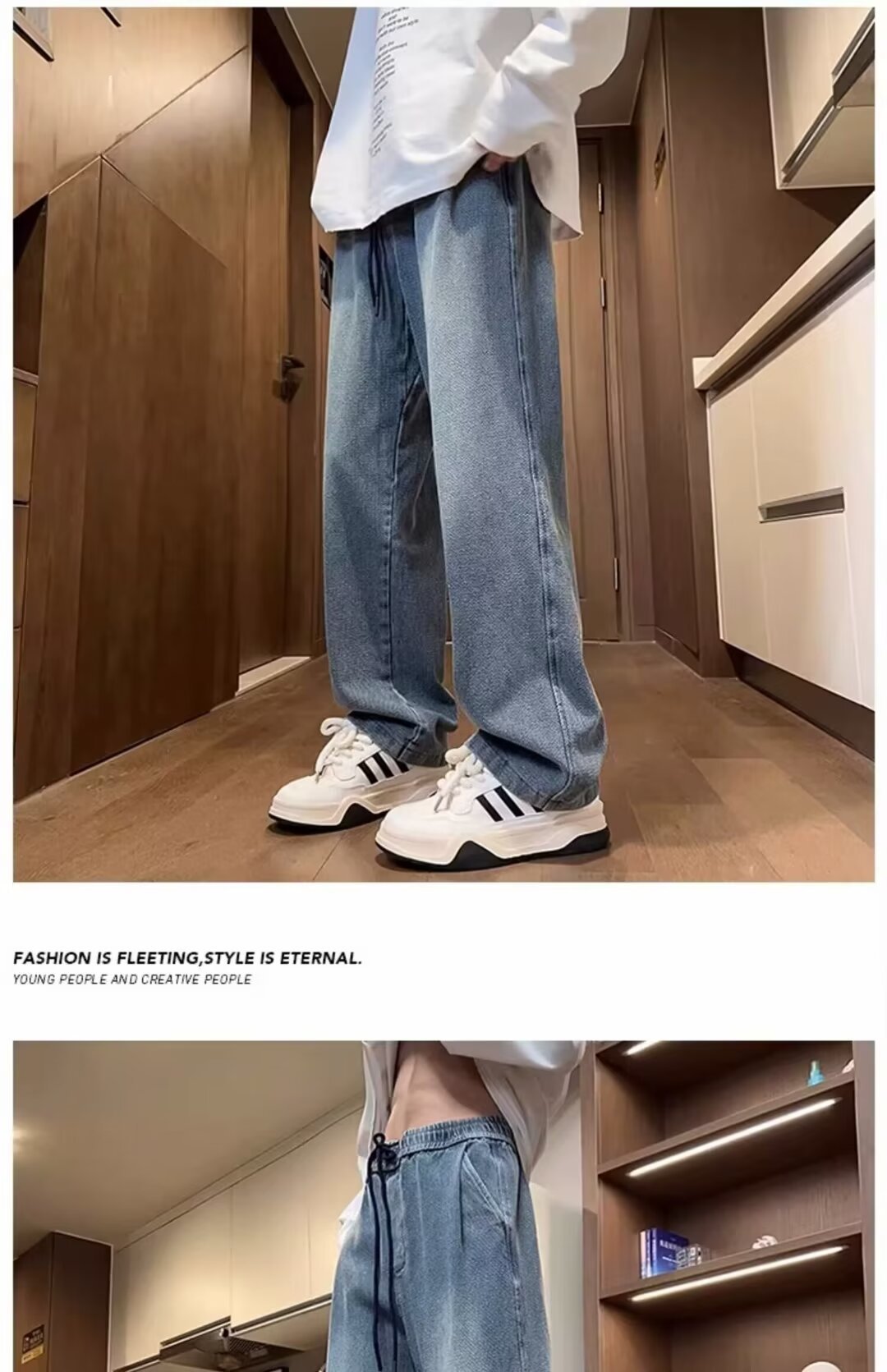 美式高街星空纹直筒牛仔裤男夏季潮牌帅气百搭直筒裤青少年休闲裤详情4