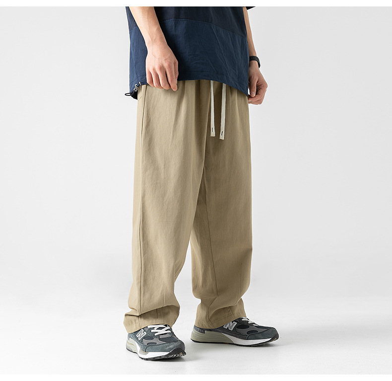 Japanese-style pure cotton casual pants for men in spring 2024, featuring a retro double pleated design and versatile long pants for men pic 33
