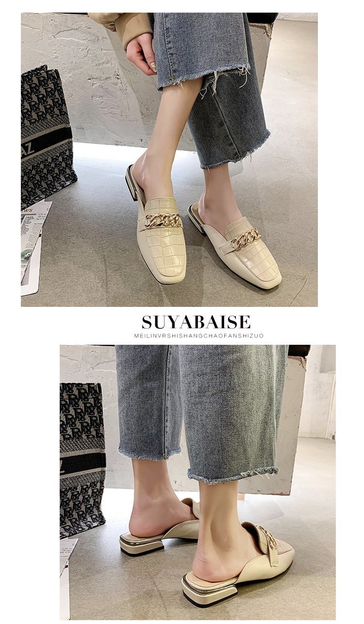 穆勒鞋女2022春夏新款外贸大码包头半拖百搭方头低跟凉拖鞋批发详情2