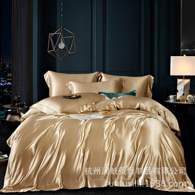 Heavyweight 25mm 100% mulberry silk bedding, wedding silk four-piece set, silk quilt cover and bed sheet pic 43
