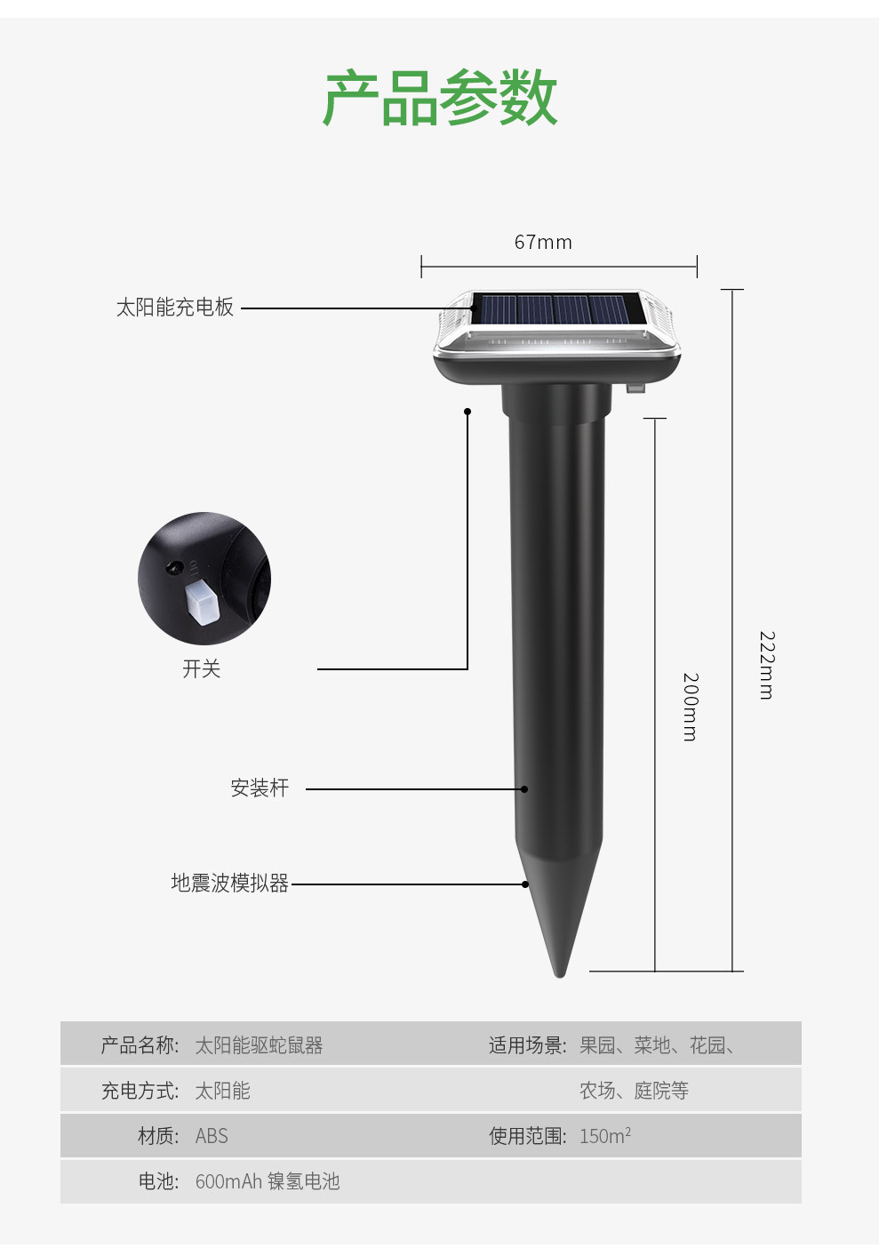 Cross-border bestsellers: Solar rat repellent, buzzer vibration plug-and-play ultrasonic rat repellent, outdoor snake repellent pic 10