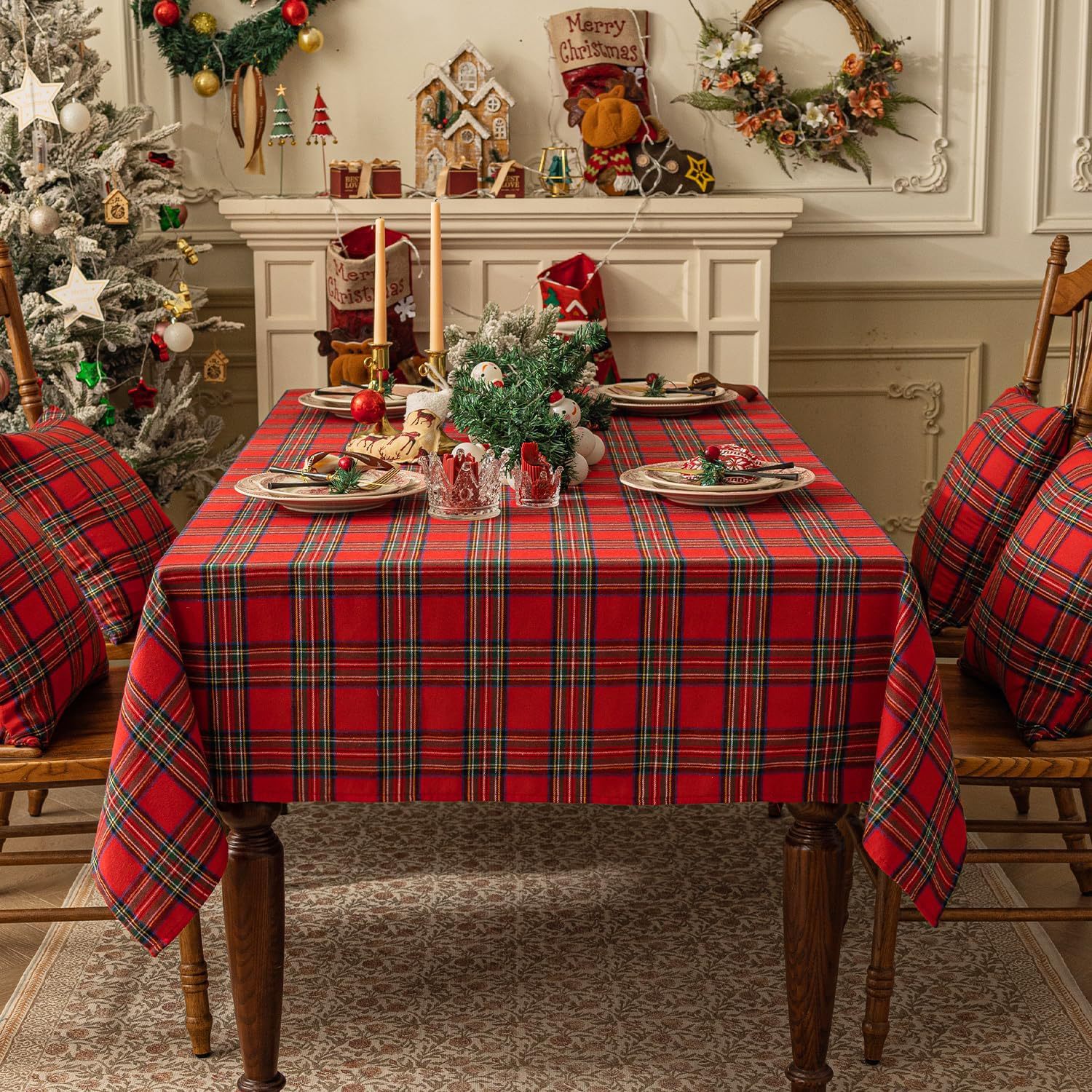 Cross-border Christmas holiday decoration table fabric, retro striped checkered cotton and linen restaurant party cover, Amazon pic 31