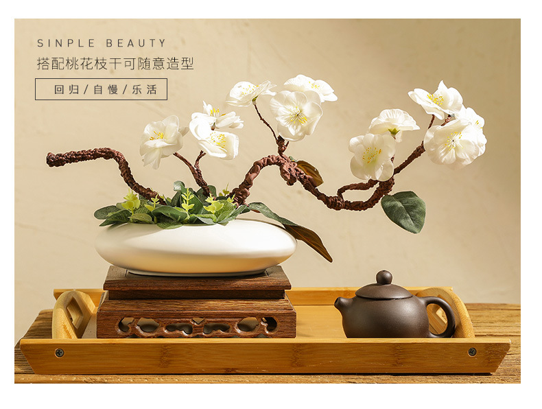 Chinese-style Zen-inspired creative ashtrays, flat-shaped oval vases, peach blossom art sets, tea room and living room soft decoration items, Ins-style home furnishings pic 8