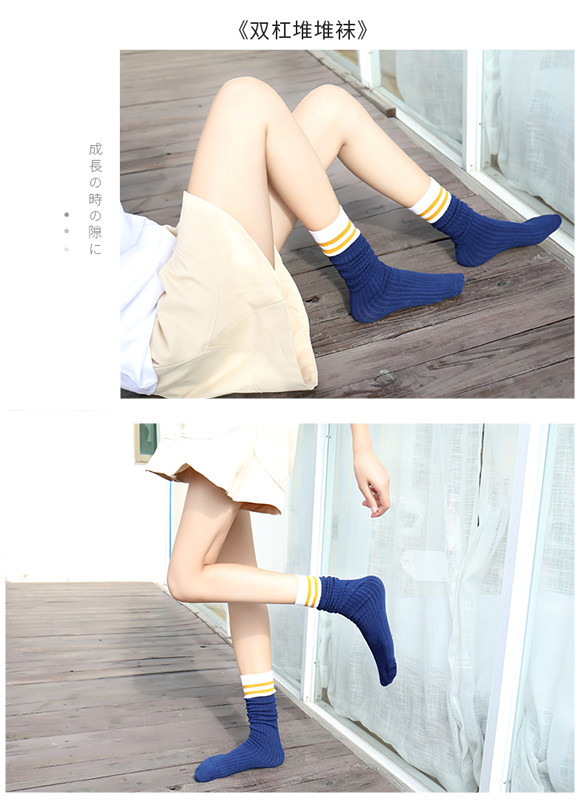 Dui Dui Socks, Japanese-style autumn and winter pure cotton striped mid-calf socks, thin college style high calf socks boots, sock covers, long calf socks pic 17